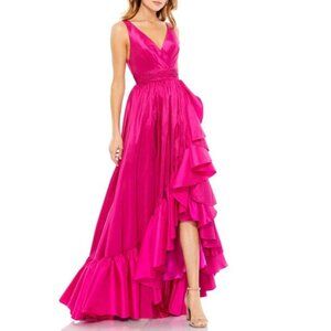 NWT Mac Duggal Taffeta Hi-Low Ruffle Gown Magenta Pink 67835